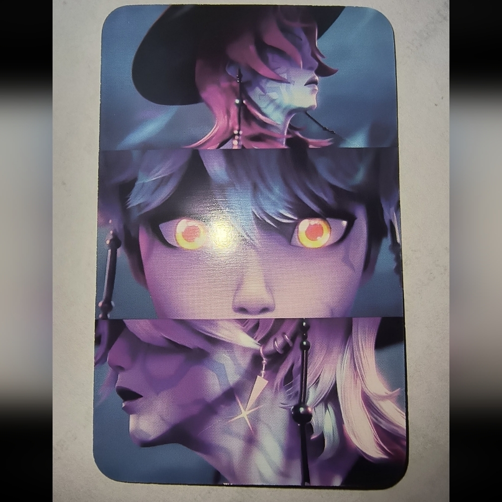 Purple Anime Character Art Card with Yellow Accent Eyes Kpop Demon Hunters